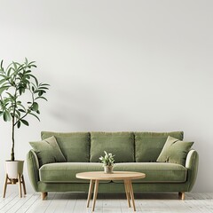 Fototapeta premium Green sofa and wooden table UHD Wallpapar