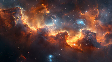 Prompt interstellar cloud of gas and dust with stars and other celestial objects forming within
