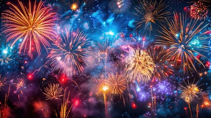 Fototapeta premium Vibrant explosions of fireworks lighting up the dark sky