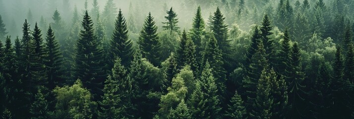 Realistic photography of coniferous forest. Abstract background of a northern forest
