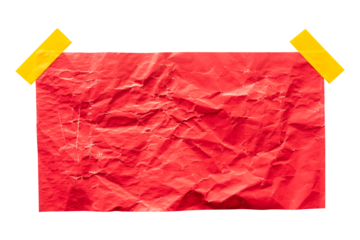 crumpled note paper texture with yellow tape isolated on white