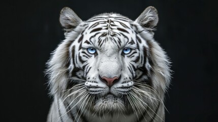 White tiger with blue eyes on black background majestic and mysterious wildlife animal portrait for nature and wildlife concept - Powered by Adobe