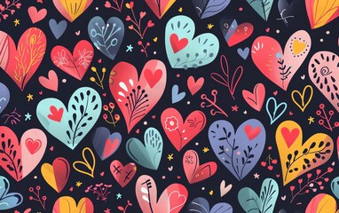 Fototapeta premium Heart pattern flat design top view romantic theme cartoon drawing vivid