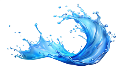 PNG Isolated Water Splashes and Drops with Blue Wave for Abstract Backgrounds