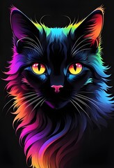Ilustración de un gato con tonos neon vibrantes