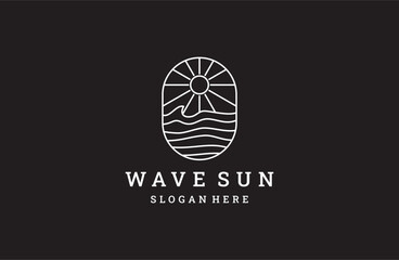 Sun logo with sea wave vector design