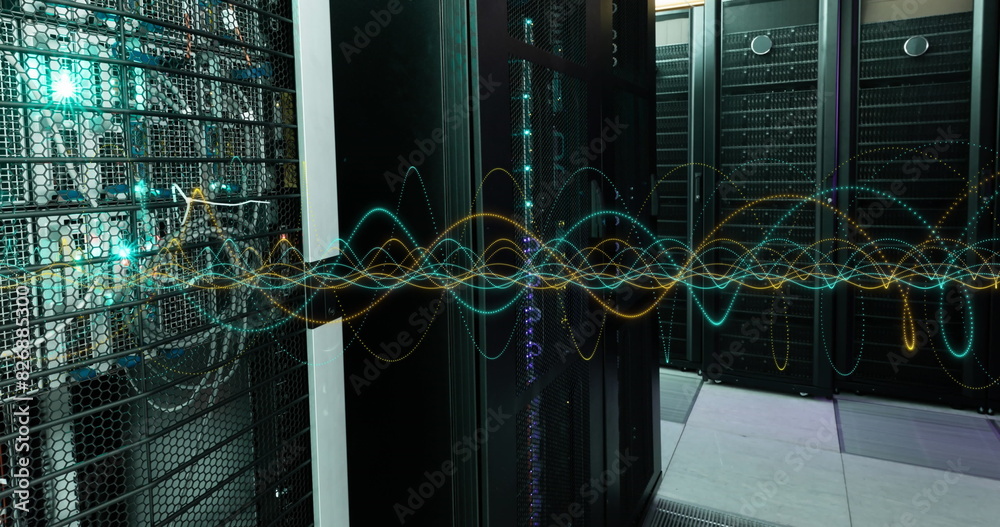 Poster image of data processing against computer server room