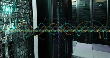 Image of data processing against computer server room