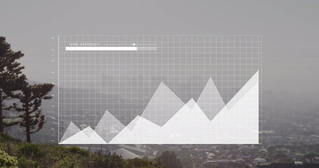Image of financial data processing over cityscape