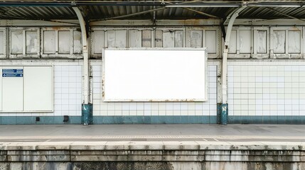Obraz premium Blank Screen Poster on a Railway Station Wall