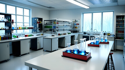 An experimental table in the chemistry laboratory includes the physical and chemical laboratory,...