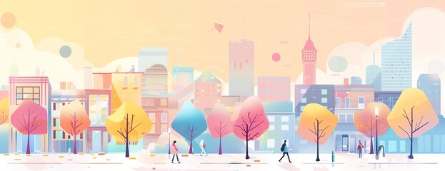 Citypop style flat design side view music theme water color colored pastel