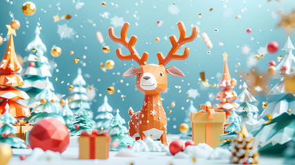 Fototapeta premium Low poly 3D image of happy new year, christmas winter festive composition. colorful christmas background vector illustration