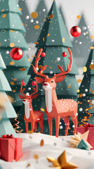 Low poly 3D image of happy new year, christmas winter festive composition. colorful christmas background vector illustration