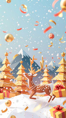 Low poly 3D image of happy new year, christmas winter festive composition. colorful christmas background with vector illustration