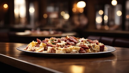 A plate of food with meat and cheese on it