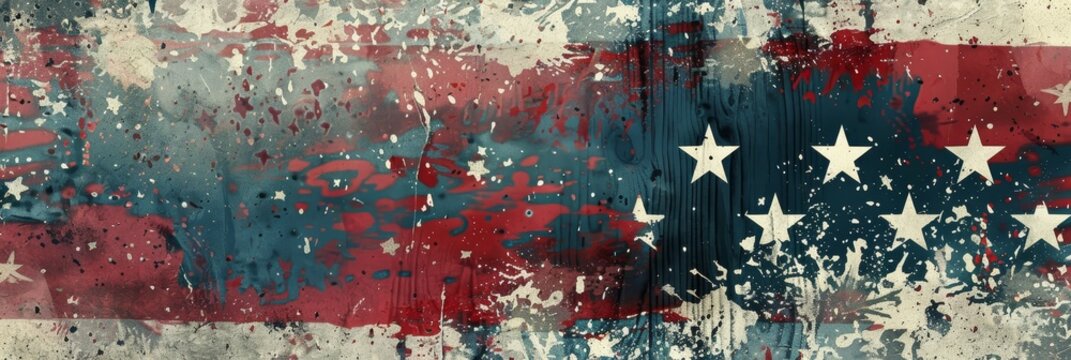 Grunge American flag texture on wall - A grungy rendition of the American flag, with a distressed texture on a rough surface