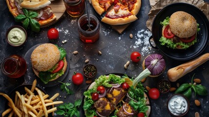 Food Photography Pizzas Cheeseburgers Fresh Salads Fries Sandwiches Cola Drinks