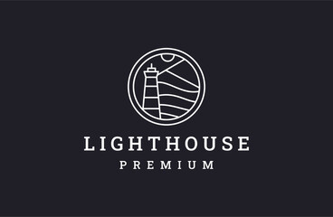 Lighthouse line art logo design on white background