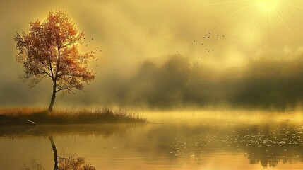 Fototapeta premium landscape with a lake and mountains. forest with a lake wallpaper. landscape lake forest with fog wallpaper. landscape forest with lake and fog. landscape of mountain lake and forest.