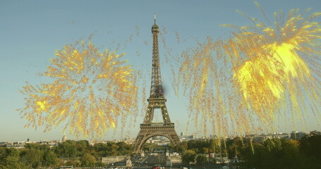 Image of fireworks over eiffel tower