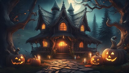 halloween, night, house, moon, illustration, sky, vector, holiday, bat, tree, castle, haunted, spooky, dark, silhouette, scary, cartoon, autumn, home, horror, art, hill, bats, city, light