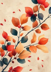 An abstract floral background with illustrated leaves and an empty space.
