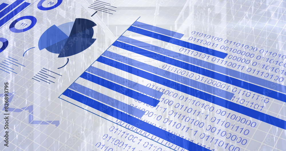 Poster image of binary coding and financial data processing over computer servers