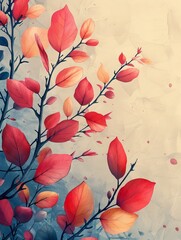 An abstract floral background with illustrated leaves and an empty space.