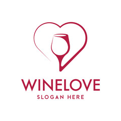 Wine glass love logo design. Icon vector illustration of wine glass with heart symbol. Modern logo design with line art style.