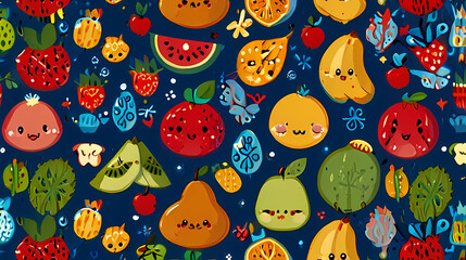 Cute Chibi style Fruits Pattern Background