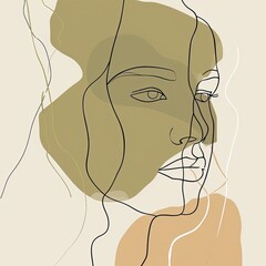 Comic Style Fine Line Art: Minimalist Olive and Beige Drawing, Clean Design with Simple Details