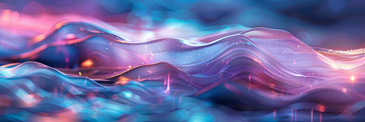 close up of the shimmering, colorful wavy resin sheets floating in space, generative AI