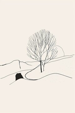 Neutral Tone Minimalist Line Art: Beige Color Palette, Simple and Elegant Design for Modern Home Decor