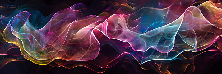 Fototapeta premium close up of the shimmering, colorful wavy resin sheets floating in space, generative AI