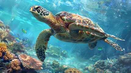 Fototapeta premium Turtle swimming in a protected marine area