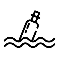 letter in a floating bottle. in cut line style