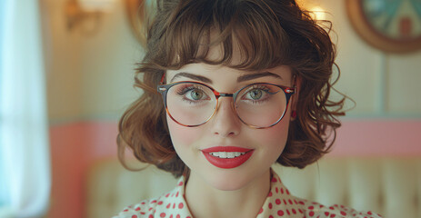 smiling retro woman with eyeglasses