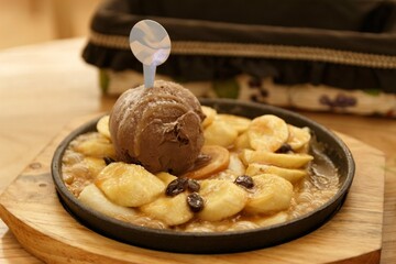 chocolate ice cream with banana crepe
