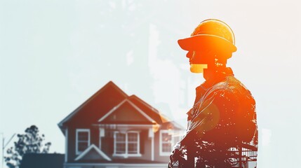 affordable home maintenance solutions close up, focus on, copy space Rich tones, Double exposure silhouette with house repairs