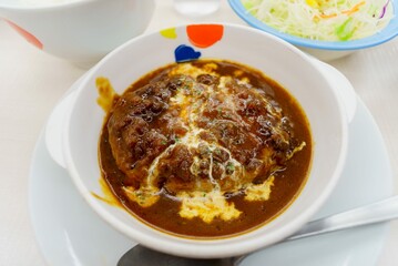 Japanese Hamberg steak in white bowl