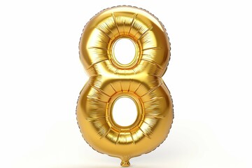 number "8" shaped golden balloon, isolated on white