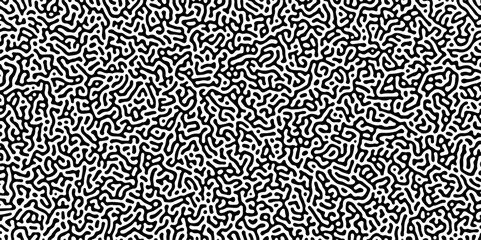 Abstract truing organic wallpaper Turing reaction diffusion monochrome seamless pattern with chaotic motion. Generative algorithm psychedelic background. Reaction-diffusion or truing pattern formation