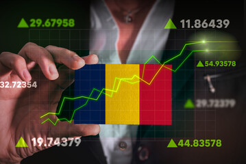 Graph growing up in Front Of Chad  Flag. business state growing up concept	