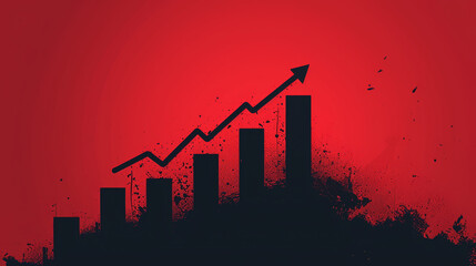 Graph with upward trend bars on a black and red grunge background, symbolizing growth and progress