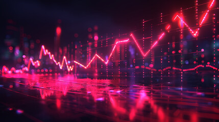 Neon graph with an upward trend in a futuristic atmosphere with vibrant glowing lights, indicating growth