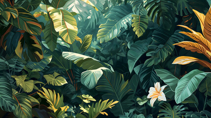 Summer Leaves in Wind Seamless Pattern Illustration