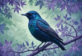 Naklejka premium An impressionistic painting of a starling its feat
