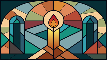 A stained glass installation featuring a mix of warm and cool tones representing the balance of light and dark in life and the importance of hope in. Vector illustration