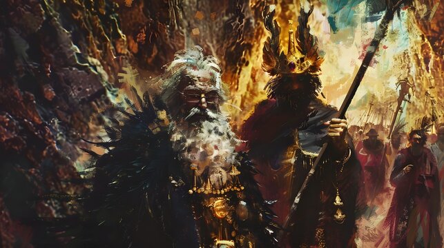 Evill warrier and human warrier in oil piant